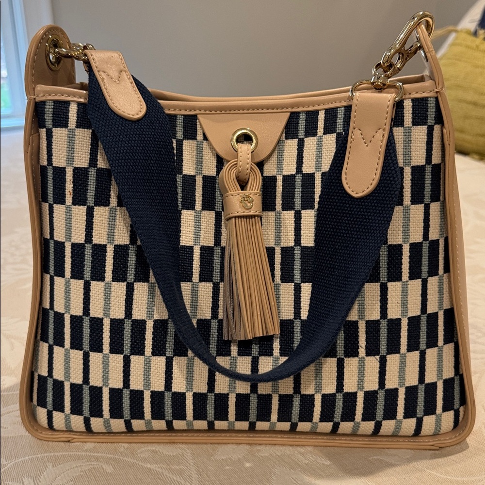 Spartina 449 Navy and Beige Checkered Shoulder Bag